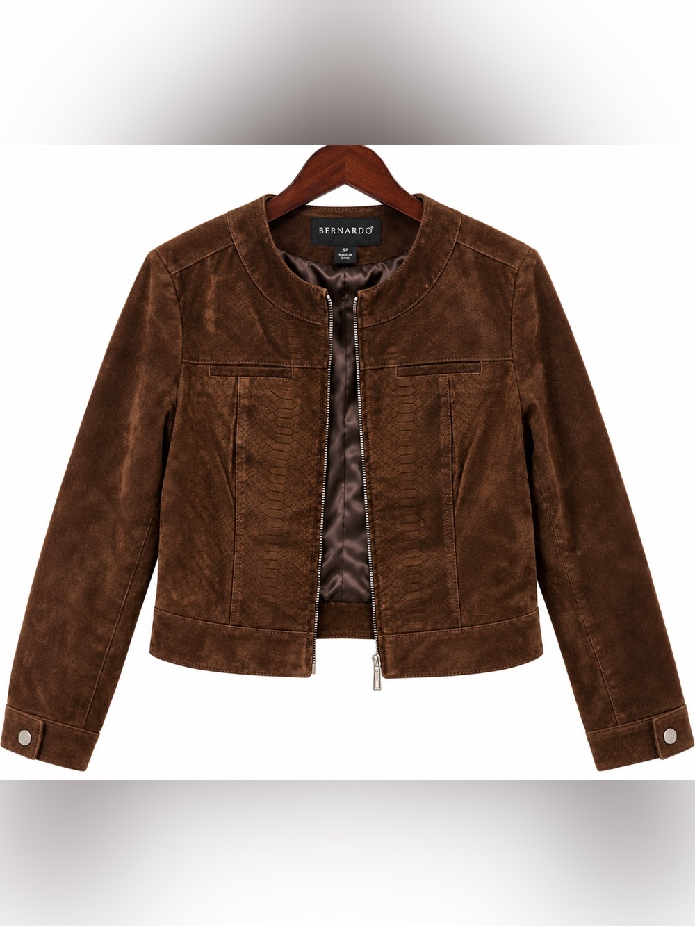 Bernardo Brown Leather Textured Zip Jacket Authentic Leather Fits Regular Size 2